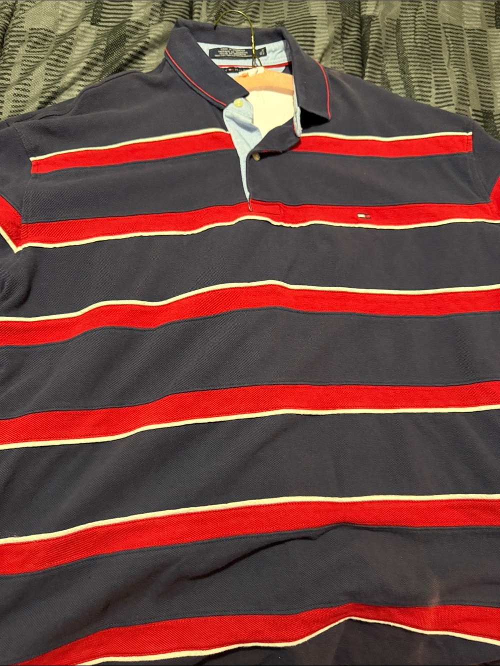 Tommy Hilfiger Navy Polo with Red and Cream Stripes